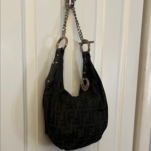 Fendi Black and Gold Chain Hobo Bag